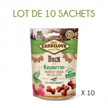 Carnilove - Crunchy Snack 50 g pour chat - Canard et Framboises - Lot de 10 sachets- Canard | Saumon