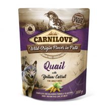 Carnilove - Pouch pâtée 300 g pour chien adulte - Caille et Carottes jaunes- Autruche | Faisan | Gibier | Caille | Sanglier | Buffle | Canard