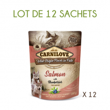 Carnilove - Pouch pâtée 300 g pour chiot - Saumon et myrtilles - Lot de 12 sachets- Saumon | Myrtille