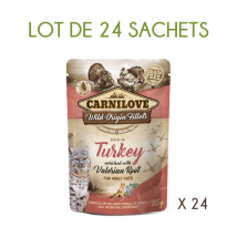 Carnilove - Pouch pâtée 85 g pour chat - Dinde et valeriane - Lot de 24 pâtées- Truite | Caille | Sanglier | Faisan | Canard | Dinde