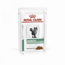 Royal Canin - Veterinary Diet Diabetic pour chats - Emincés en sauce 12 sachets 85 g- Traitement:Diabète- Orge | Volaille