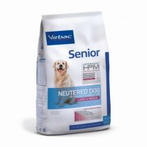 Virbac -Croquettes HPM Senior Neutered Large & Medium pour chien - Sac de 3 kg- Porc | Riz | Volaille