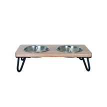 Rosewood -Gamelle double Wooden Double Dinner sur support - 700ml x 2