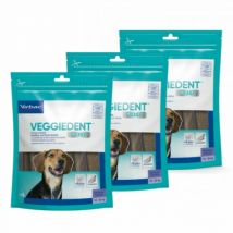 Virbac -VeggieDent Fresh : Lamelles dentaires anti-plaque Chiens 10-30 kg - M - Lot de 3 - Sac dehets de 15 lamelles