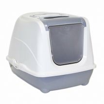 Anka -Maison de toilette grande taille grise et blanche pour chat Flip Cat