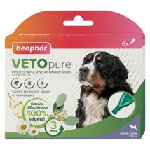 Beaphar -Pipettes VETOpure antiparasitaires à l'eucalyptus pour chien - grand chien (6 x 2ml)- Traitement:Peau et Pelage- Senteur :Eucalyptus