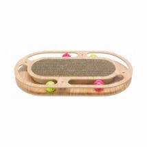 Trixie -Plateau de jeu en bois avec balles et griffoir en carton - 43 x 4 x 25 cm
