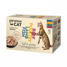 PrimaCat - Classic multipack pour chat - en sauce - 12 x 85 g (DLUO 3 mois)- Volaille | Boeuf | Agneau | Poisson