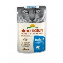 Almo Nature -Pâtée Holistic Sterilised pour chat stérilisé - Lot de 5 Pochons 70 g - Cabillaud- Thon | Poulet | Cabillaud | Boeuf