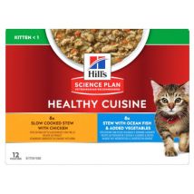 Hill's -Pâtée mijotée Healthy Cuisine Science Plan pour chaton au Poulet/Poisson - 12 sachets de 80 g- Poulet | Poisson