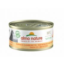 Almo Nature -Pâtée pour chat HFC Natural - Lot de 6 x 70 g Thon et Crevettes- Ananas | Blanchailles | Boeuf | Calamars | Carotte | Coques | Crevettes 