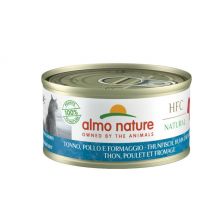 Almo Nature -Pâtée pour chat HFC Natural - Lot de 6 x 70 g Thon avec poulet et fromage- Ananas | Blanchailles | Boeuf | Calamars | Carotte | Coques | 