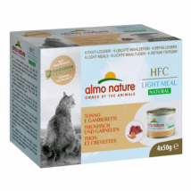 Almo Nature -Pâtée pour chat HFC Natural Light Meal - 4 Boîtes 50 g - Filet de poulet - Lot de 6- Poulet | Thon | Crevettes | Jambon