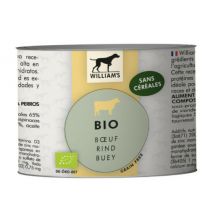 William's -Pâtée Bio sans céréales pour chien - Saveur Boeuf (boîte de 200g) (DLUO 6 mois)- Boeuf | Dinde