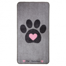 Pet Rebellion -Tapis Stop Muddy Big Paws absorbant - Gris motif Coeur 57x110cm