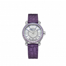Chopard - Orologio Happy Sport per Donna - 33 Mm, Carica Automatica, Oro Etico Bianco, Diamanti, Zaffiri - 1.57 Carats