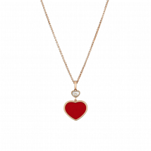 Chopard - Pendentif Happy Hearts pour Femme - Or Rose Éthique, Diamant, Pierre Rouge - 0.05 Carats
