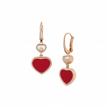 Chopard - Ohrringe Happy Hearts für Damen - Ethisches Roségold, Diamanten, Karneol - 0.10 Karat