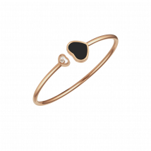 Chopard - Bracelet Happy Hearts pour Femme - Bracelet Jonc, Or Rose Éthique, Diamant, Onyx - 0.05 Carats