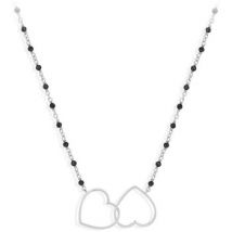 Collier Orusbijoux Collier Argent Rhodié Double Cœur Et Pierre Spinelle Noire