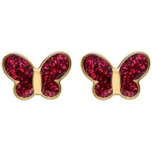 Boucles oreilles Brillaxis Puces d'oreilles papillon fuchsia or jaune 9 carats