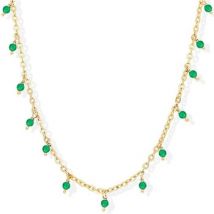 Collier Orusbijoux Collier Argent Doré Petites Gouttes Perles Pierre Onyx Vert