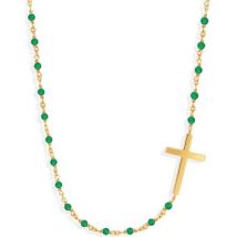 Collier Orusbijoux Collier Argent Doré Croix Et Pierre Onyx Vert