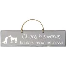 Tableaux, toiles Qualiart Plaque décorative en bois - Chiens bienvenus - gris clair