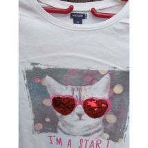 T-shirt enfant Kiabi Sweat blanc sequins motif chat à lunettes