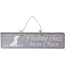 Tableaux, toiles Qualiart Plaque décorative en bois grise - J'habite chez Mon Chien
