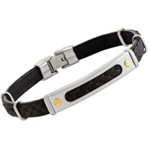 Bracelets Jourdan Bracelet homme acier cuir noir tressé