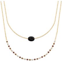 Collier Brillaxis Collier double rang plaqué or obsidienne