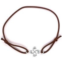 Bracelets Bijoux Basques Bracelet croix basque argent sur élastique marron
