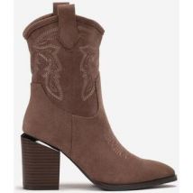 Bottines Vera Collection Bottes Santiags mi-mollet Style Western, Taupe