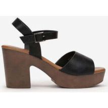 Sandales à talon Vera Collection Sandales plateforme à talons bloc, semelle effet bois, Noir
