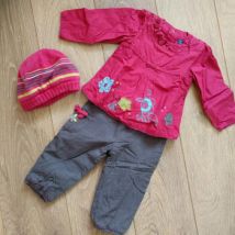 Ensembles enfant Terre De Marins Ensemble pantalon marron + chemisier framboise + bonnet Terre de