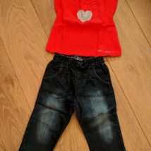 Ensembles enfant Du Pareil Au Meme Ensemble jeans + pull sans manches rouge DPAM - 18 mois
