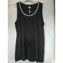 Debardeur Ms Mode Long débardeur rock noir clous et franges