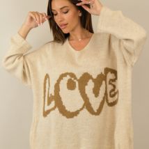 Pull Capucine Pull oversize love beige et marron neuf étiquette