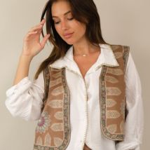 Gilet Capucine Gilet sans manche court fluide taupe neuf étiquette