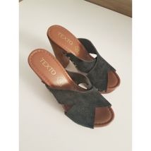Mules Texto Sabot compensé noir et talon plateforme style bois