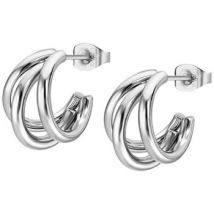 Boucles oreilles Lotus Créoles style trois anneaux acier inoxydable