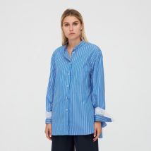 Chemise Erika Cavallini Chemise en coton rayé avec bordure Sangallo