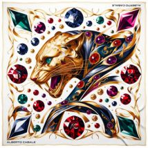 Echarpe Alberto Cabale Grand carré de soie Metal Panther Zoé