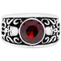 Bijoux Orusbijoux Bague Homme Argent Tête De Mort Quartz Couleur Rubis Solo