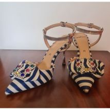 Chaussures escarpins Tipe E Tacchi Escarpins rayés bleu/blanc avec bijou strass