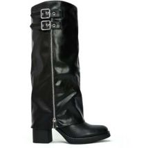 Bottes à talon Vera Collection Biker Bottes guêtre à talons bloc avec boucles, Noir