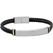 Bracelets Jourdan Bracelet homme Basile cuir noir acier bicolore