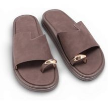 Sandales plates La Modeuse Tongs, mules pour femme - Marron -