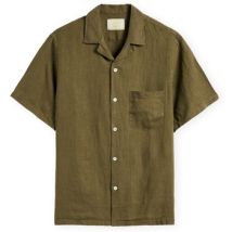 Chemise Portuguese Flannel Linen Camp Collar Shirt - Olive